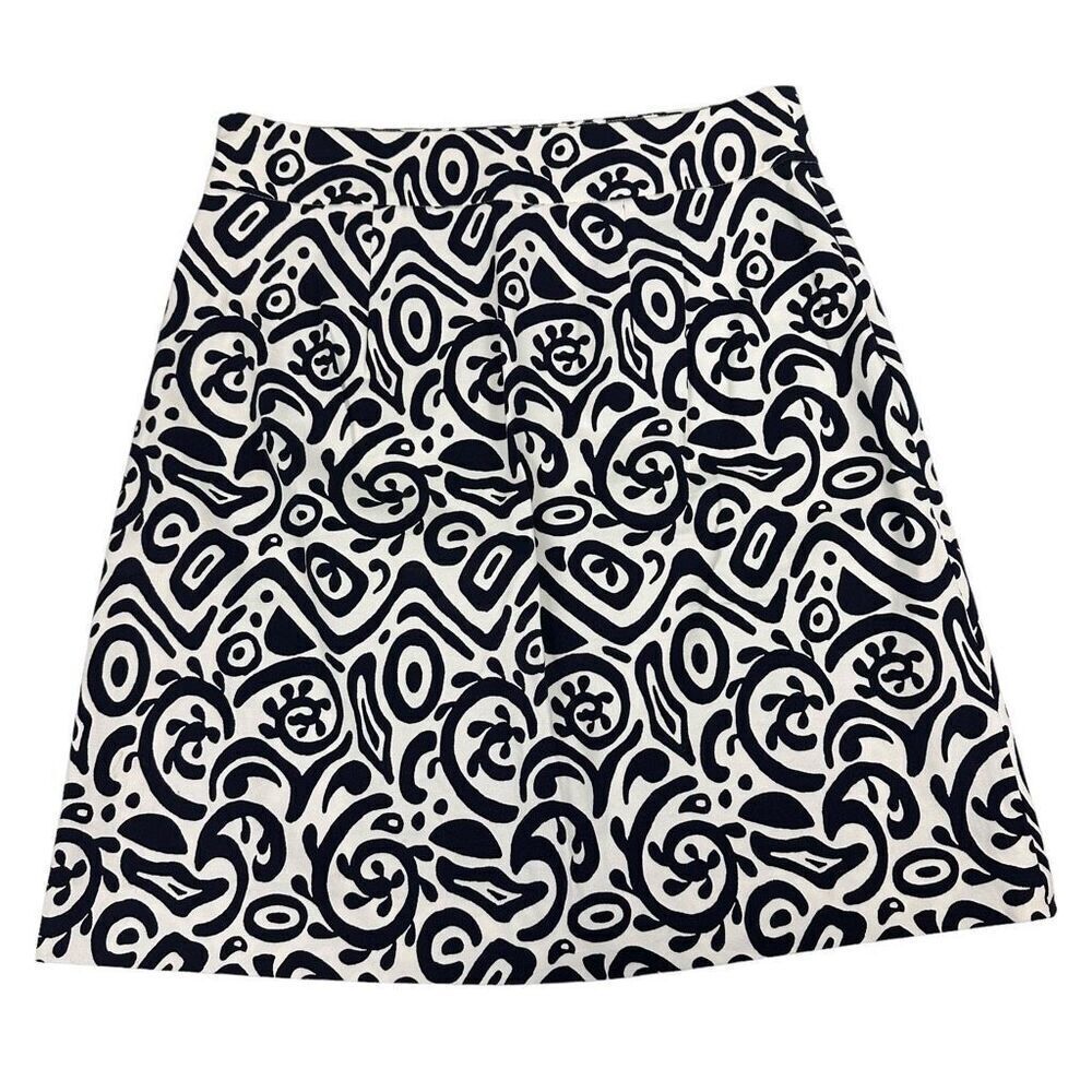 Ann Taylor Womens Aline Skirt Size 0 Blue Cream Side Zip Closure